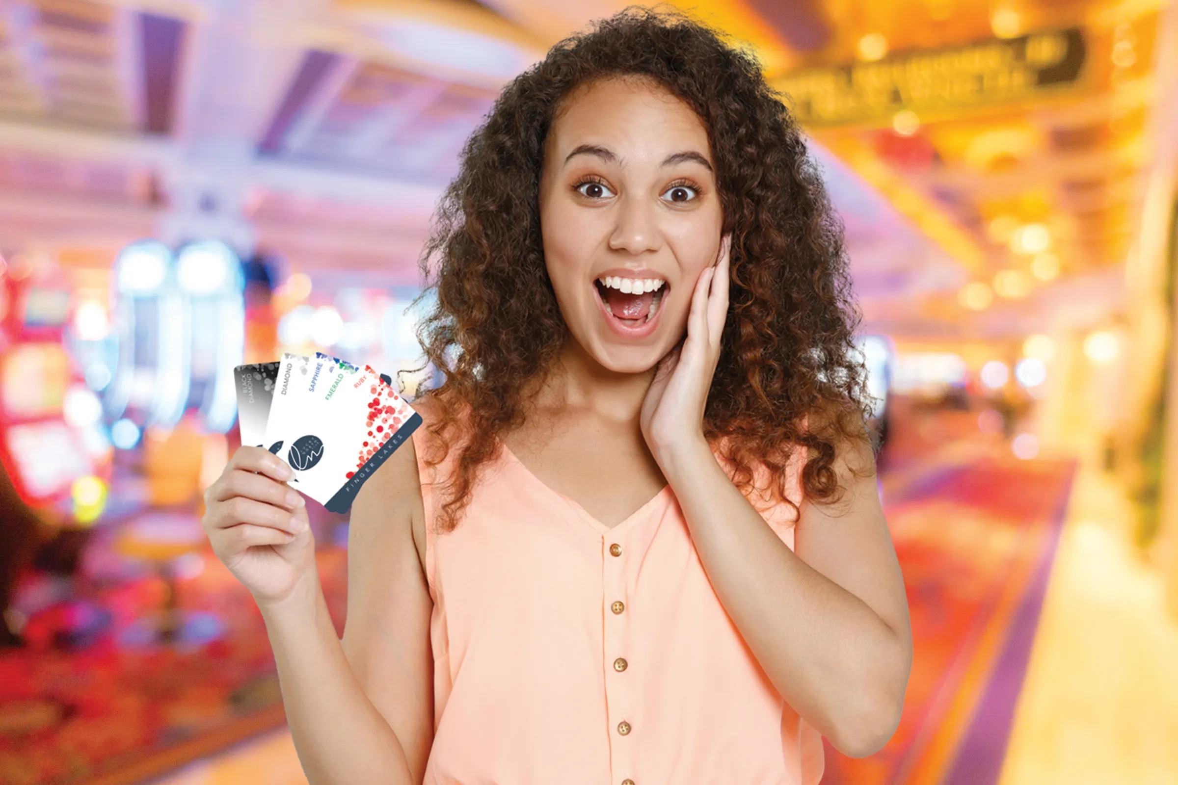 Woman holding lucky north cards