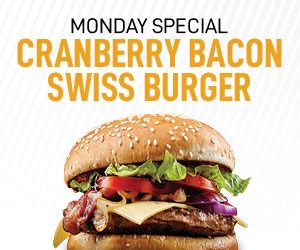 Monday Special Cranberry Bacon Swiss Burger